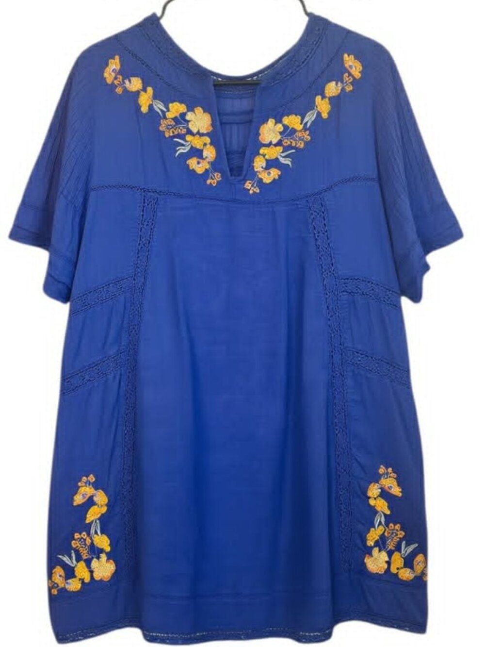 Blue Free People "Perfectly Victorian" Mini Dress Floral Embroidery Boho Size S - Picture 3 of 8